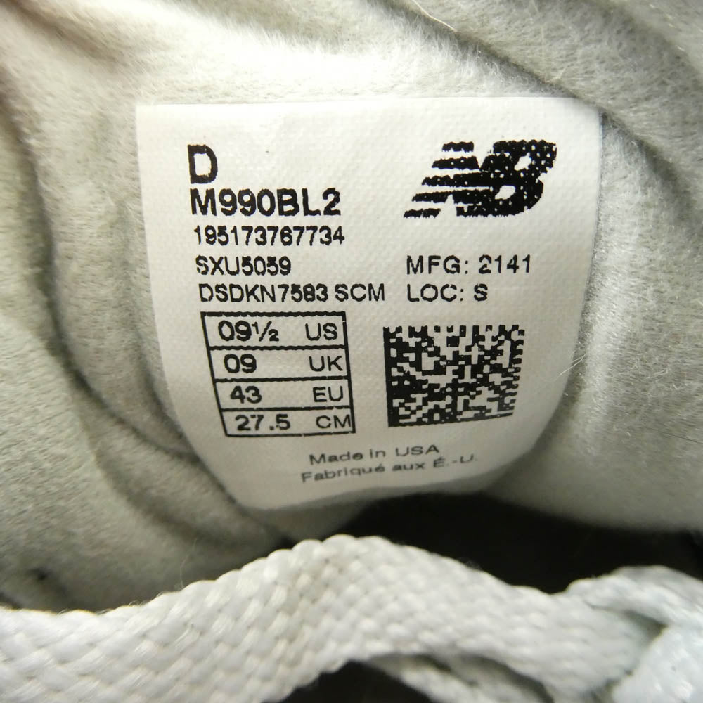 NEW BALANCE ニューバランス M990BL2 990V2 Black Made in USA スエード メッシュ スニーカー ブラック系 27.5cm【中古】
