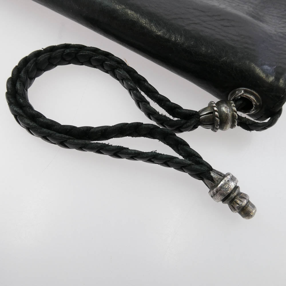 CHROME HEARTS クロムハーツ(原本無) 2ZIP STRAP レザーコードストラップ付 クロスボール 2ジップ レザー ウォレット 財布 ブラック系【中古】