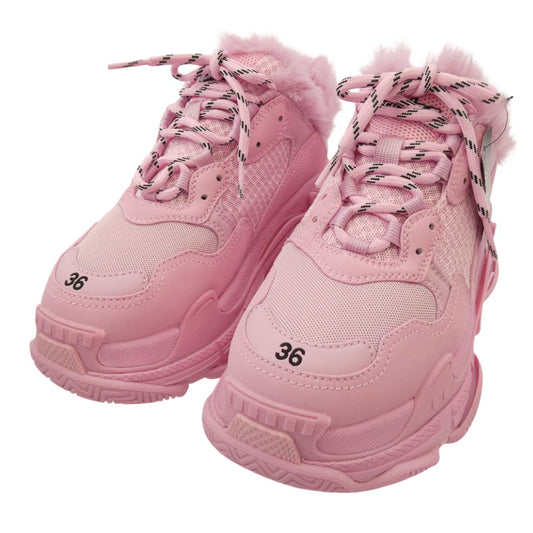 BALENCIAGA バレンシアガ 【フェイクバスターズ鑑定済み】TRIPLE S TRAINERS FUR トリプルS トリプルエス フェイクファー スニーカー ピンク系 24cm【極上美品】【中古】