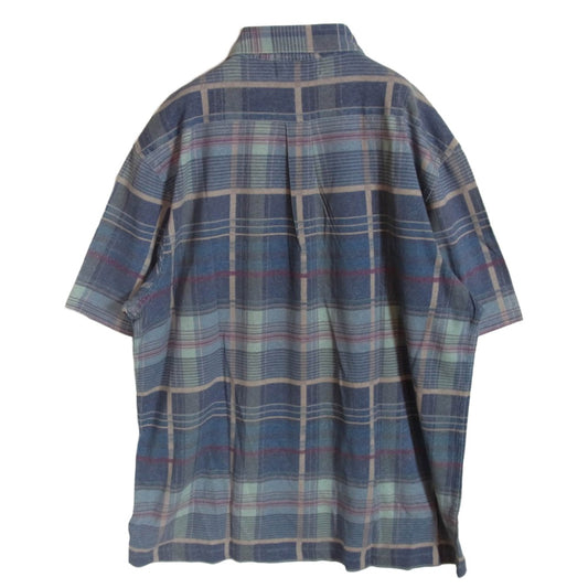 RRL ダブルアールエル 加工 チェックプリント リネン コットン カットソー 半袖 ポロシャツ ブルー系 L【中古】