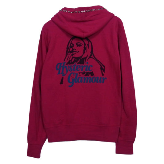 HYSTERIC GLAMOUR ヒステリックグラマー 11AW 0213CF02 スタッズ ロゴプリント フーディ フルジップ パーカー ピンク系 S【中古】