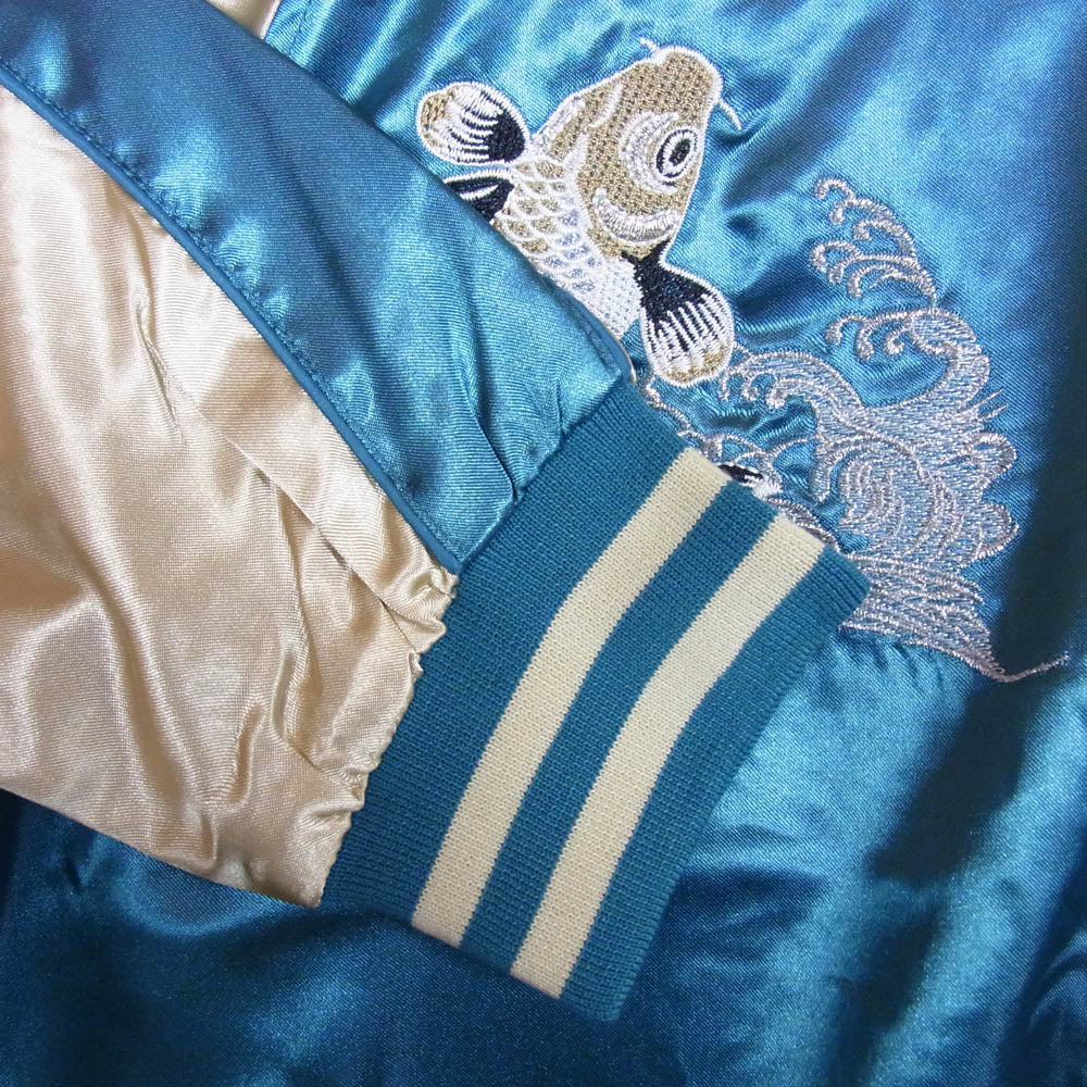 イッシンニョキョウ 和柄 龍 スカジャン ジャケット ブルー ライトブルー系 XL【中古】