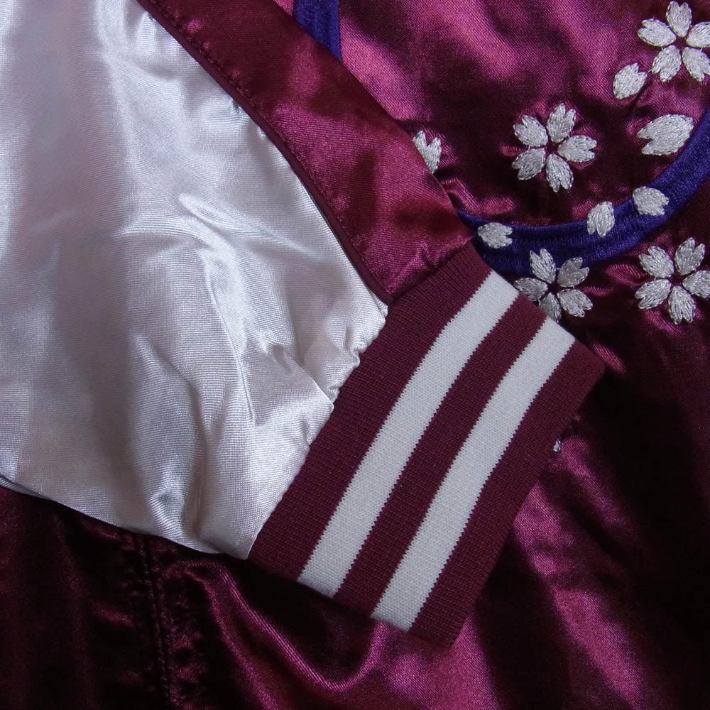 イッシンニョキョウ 和柄 風神雷神 スカジャン ジャケット ボルドー エンジ系 XL【中古】