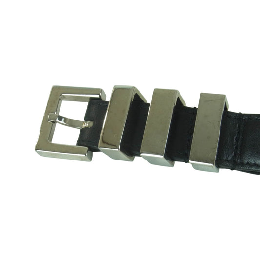 SAINT LAURENT サンローラン GRZ347357 3連バックル レザー ナロー ベルト イタリア製 ブラック系【中古】