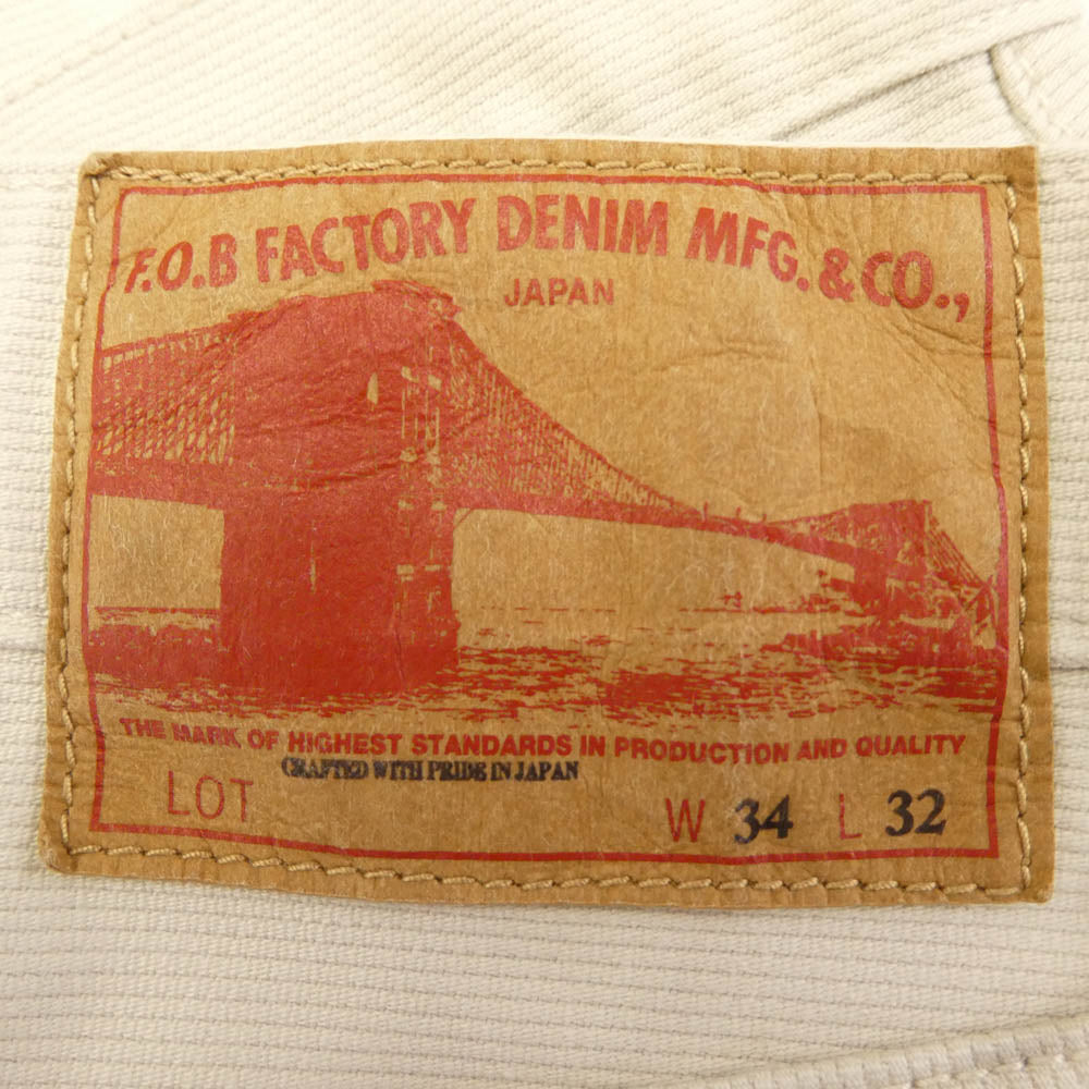 FOB FACTORY エフオービーファクトリー F1134 F1134 PIQUE 5P ピケ テーパード パンツ ホワイト系 W-34 L-32【美品】【中古】