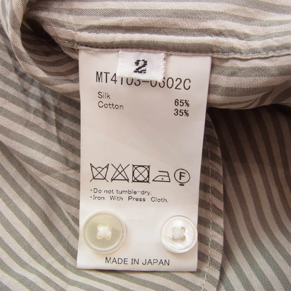 MT4103-0602C CHARLES SILK COTTON STRIPE チャールズ シルクコットンストライプ 長袖 シャツ グリーン系 2【中古】