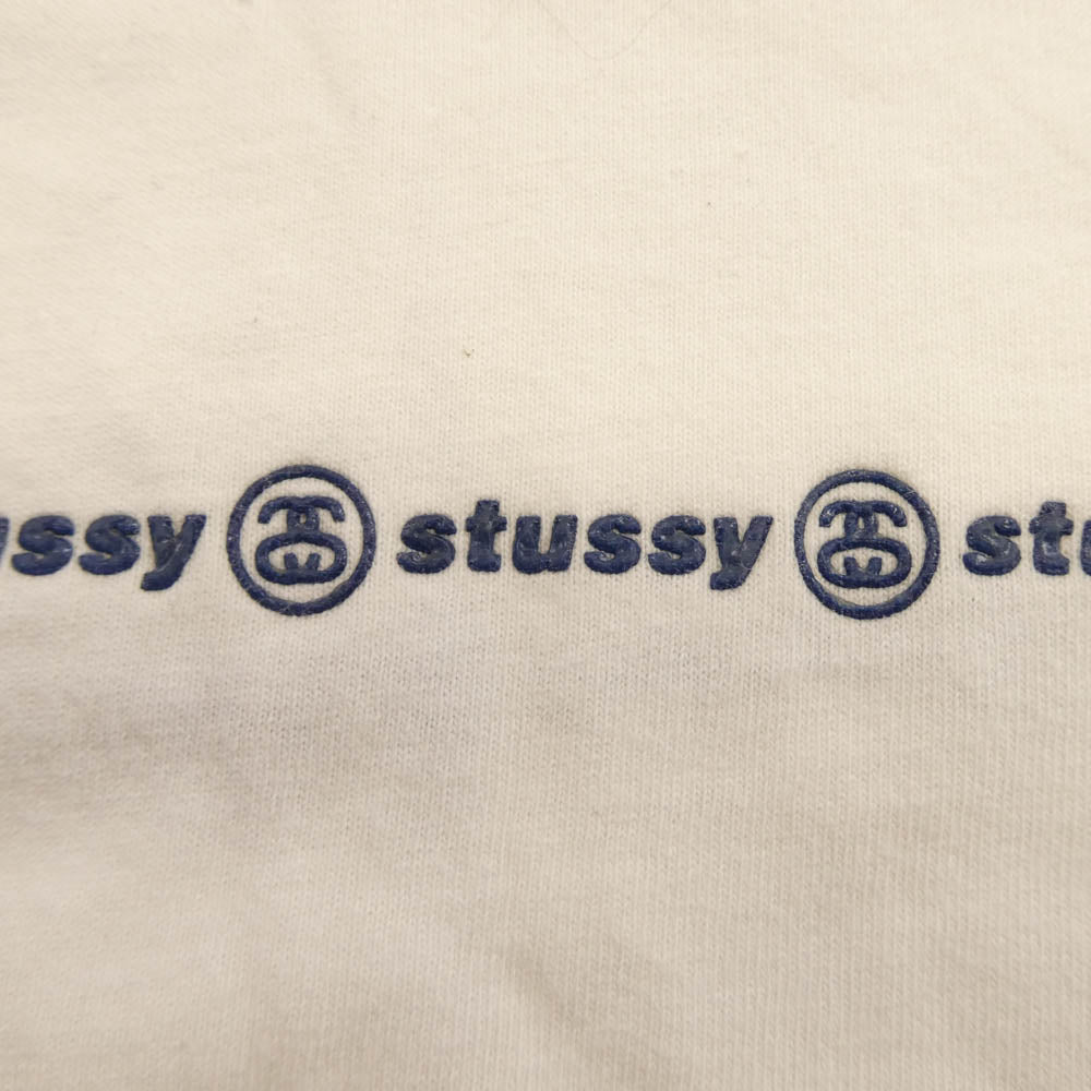 STUSSY ステューシー 90s 紺タグ USA製 OLD オールド プリント Tシャツ ホワイト系 S【中古】