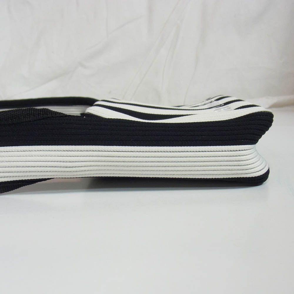 marimekko マリメッコ 94146 ニット ストライプ ロゴ刺繍 ショルダー バッグ ブラック系【美品】【中古】