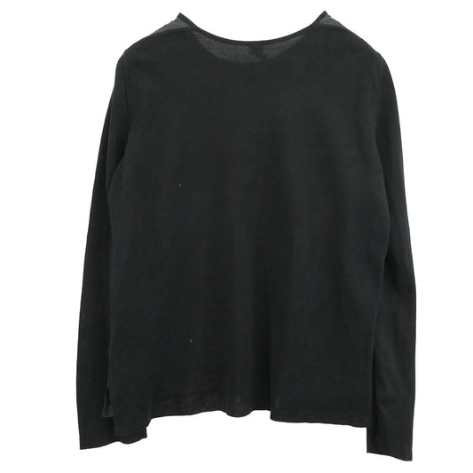 HERMES エルメス シルク100% フロント切替 ハイゲージ ニット フランス製 ブラック系 ダークグレー系 44【中古】