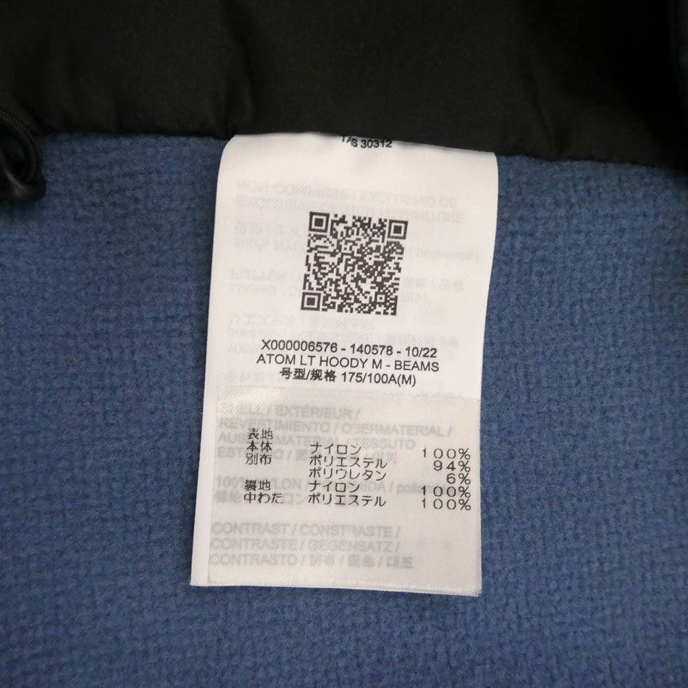 ARC'TERYX アークテリクス X000006576 ×BEAMS ビームス別注 Atom LT Hoody アトム フーディー 中綿 パーカー ジャケット ブラック系 ブルー系 M【中古】