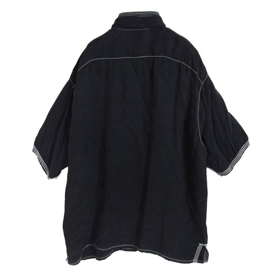 ISAMUKATAYAMA BACKLASH イサムカタヤマバックラッシュ 1888-01 キュプラ パッカリング 半袖 オープンカラー シャツ ブラック系 M【中古】