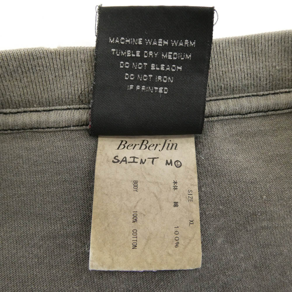 SAINT MICHAEL セントマイケル 23SS SM-S23-0000-085 BJ_SS TEE / REVENGE / BLACK BerBerJin ベルベジン リベンジ ダメージ加工 半袖 Tシャツ グレー系 XL【中古】