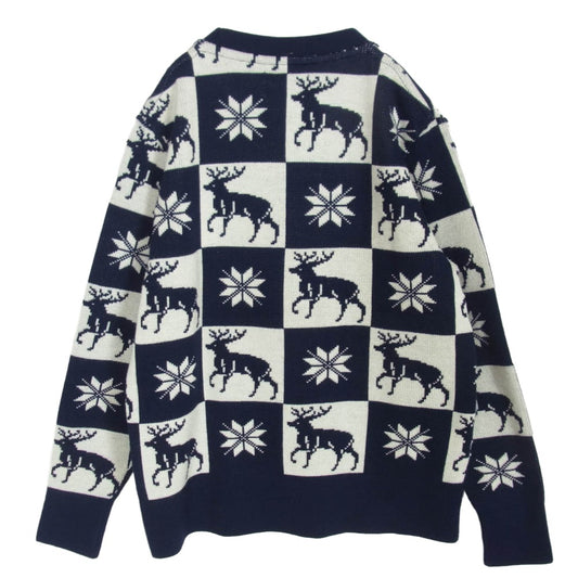 TENDERLOIN テンダーロイン 13AW T-SWEATER D トナカイ 結晶 ブロックチェック 総柄 ニット セーター ネイビー系 M【中古】