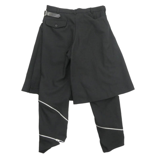 BLACK COMME des GARCONS ブラックコムデギャルソン AD2018 1C-P011 プリーツスカートドッキング 捻じれZIP ツイストファスナー ストレート パンツ ブラック系 M【中古】