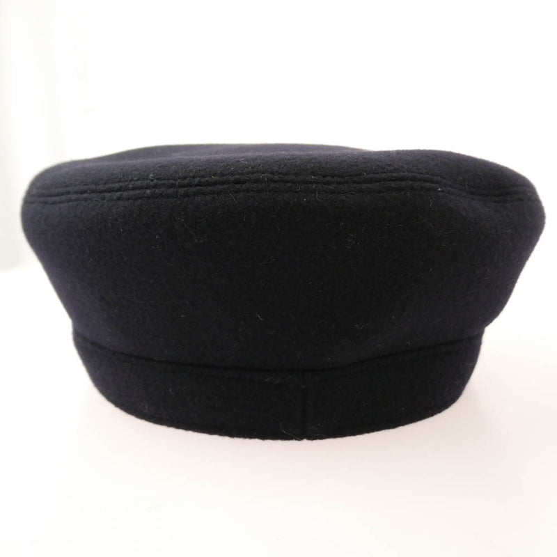 HERMES エルメス ウール ツバ部分ラムレザー切替 Hロゴ刺繍