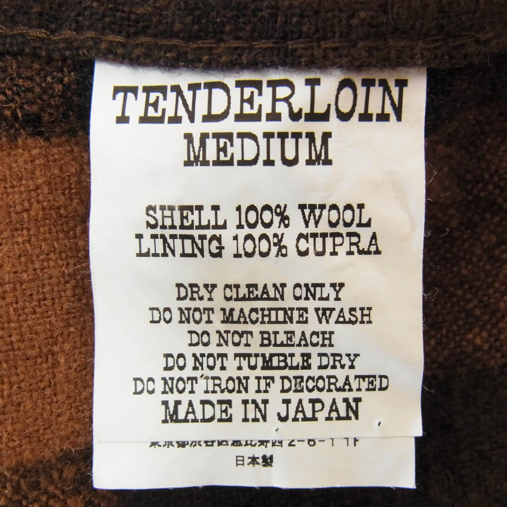 TENDERLOIN テンダーロイン T-WOOL SHT P ブロックチェック ウール オープンカラー 長袖シャツ ブラウン系 M【中古】