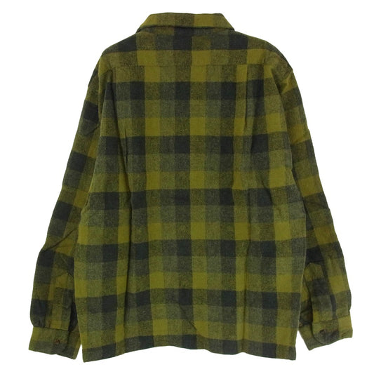 TENDERLOIN テンダーロイン T-WOOL SHT P ブロックチェック ウール 長袖 オープンカラーシャツ オリーブ グリーン系 M【中古】