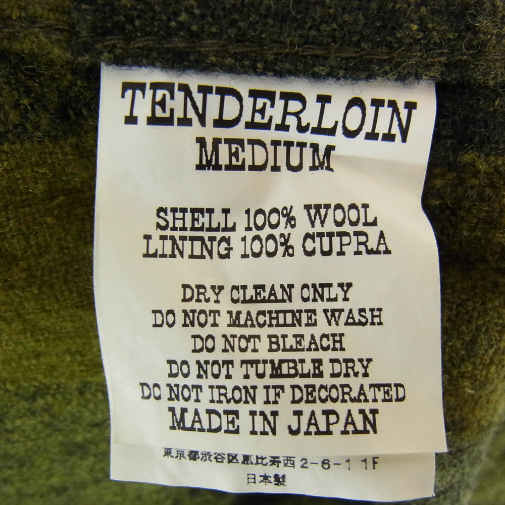 TENDERLOIN テンダーロイン T-WOOL SHT P ブロックチェック ウール 長袖 オープンカラーシャツ オリーブ グリーン系 M【中古】