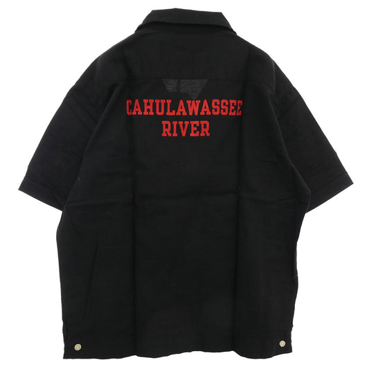 TENDERLOIN テンダーロイン T-BOWLS SHT 1 SHORT ロゴワッペン 半袖 オープンカラー ボーリングシャツ ブラック ブラック系 M【中古】