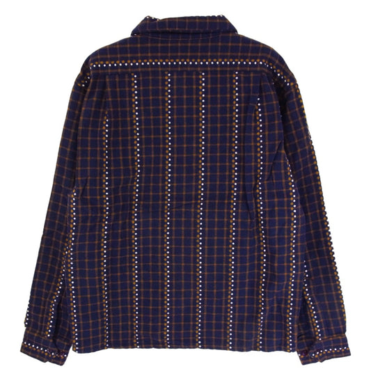 TENDERLOIN テンダーロイン T-WOOL SHT DOT ドットチェック ウール 長袖 オープンカラーシャツ ブルー系 M【中古】