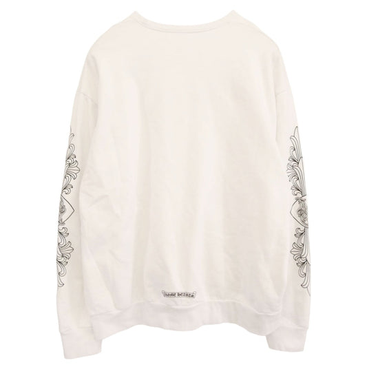 CHROME HEARTS クロムハーツ(原本無) SWTSHRT PLVR ネック ロゴ アーム フローラルクロス プリント クルーネック スウェット XL ホワイト系 XL【中古】