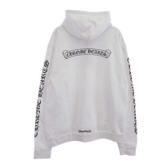 CHROME HEARTS クロムハーツ(原本無) SWTSHRT HD ZIP ダガージップ スクロールラベル バックプリント スウェット パーカー ホワイト系 L【中古】