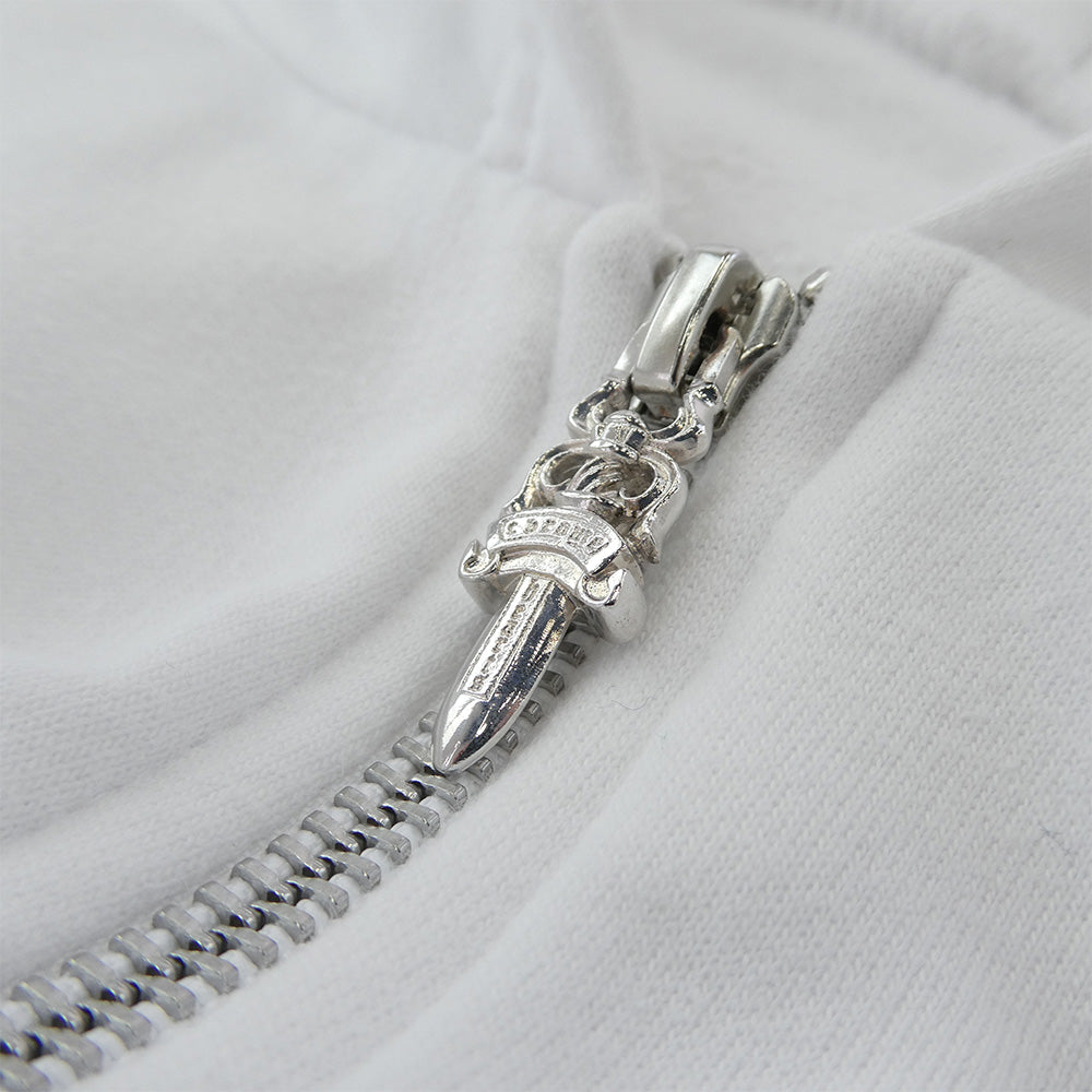 CHROME HEARTS クロムハーツ(原本無) SWTSHRT HD ZIP ダガージップ スクロールラベル バックプリント スウェット パーカー ホワイト系 L【中古】