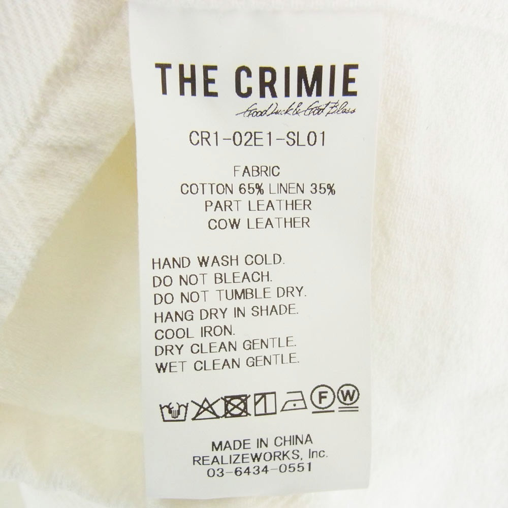 CRIMIE クライミー CR1-02E1-SL01 HEMP COTTON OPEN SHIRT ヘンプ コットン オープンカラー 長袖 シャツ ホワイト系 XL【中古】