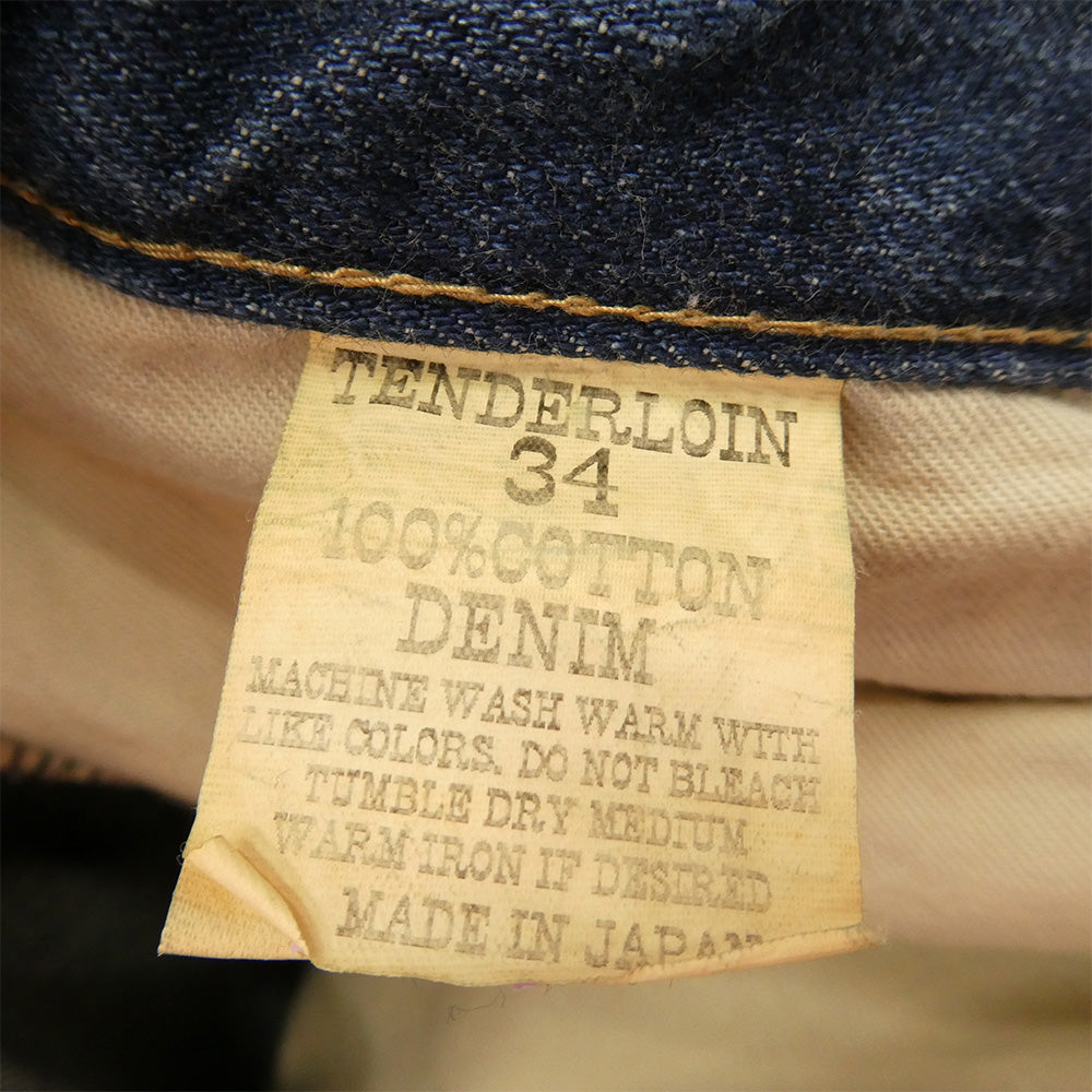 TENDERLOIN テンダーロイン T-RIDERS C DAMAGE 5ポケット ダメージ加工 ジッパーフライ セルビッチ デニム パンツ インディゴブルー系 34【中古】