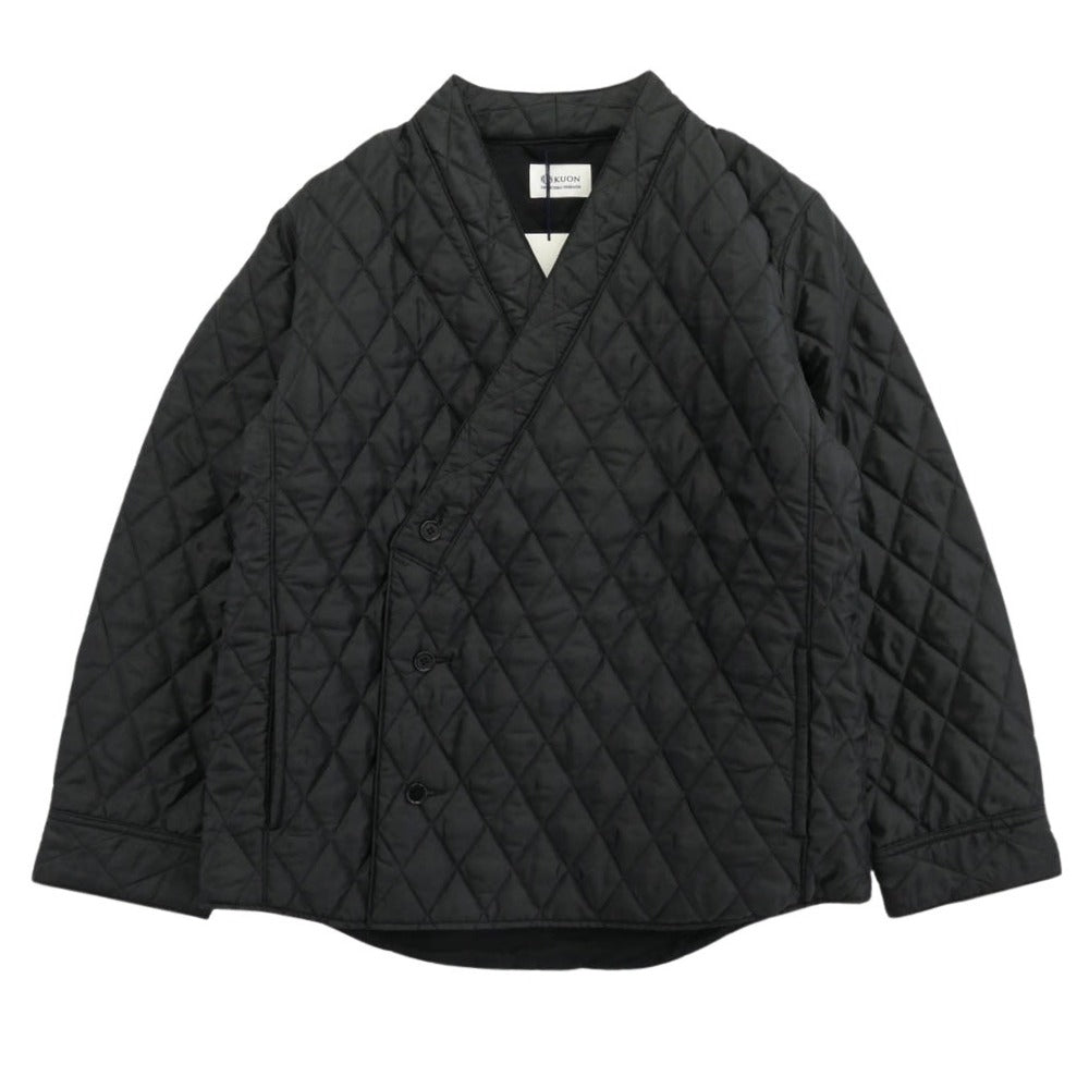 KUON クオン 145JK033940 Kimono Collar Quilted Shirket キモノカラー ダブルブレスト キルティング シャツ ジャケット ブラック系 M【極上美品】【中古】 KUON クオン 145JK033940 Kimono Collar Quilted Shirket キモノカラ