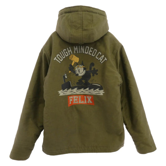 TOY'S McCOY トイズマッコイ TMJ1814 N-1 HOODED COAT FELIX THE CAT TOUGH MINDED CAT フェリックス プリント フーデッド デッキ ジャケット モスグリーン系 40【中古】