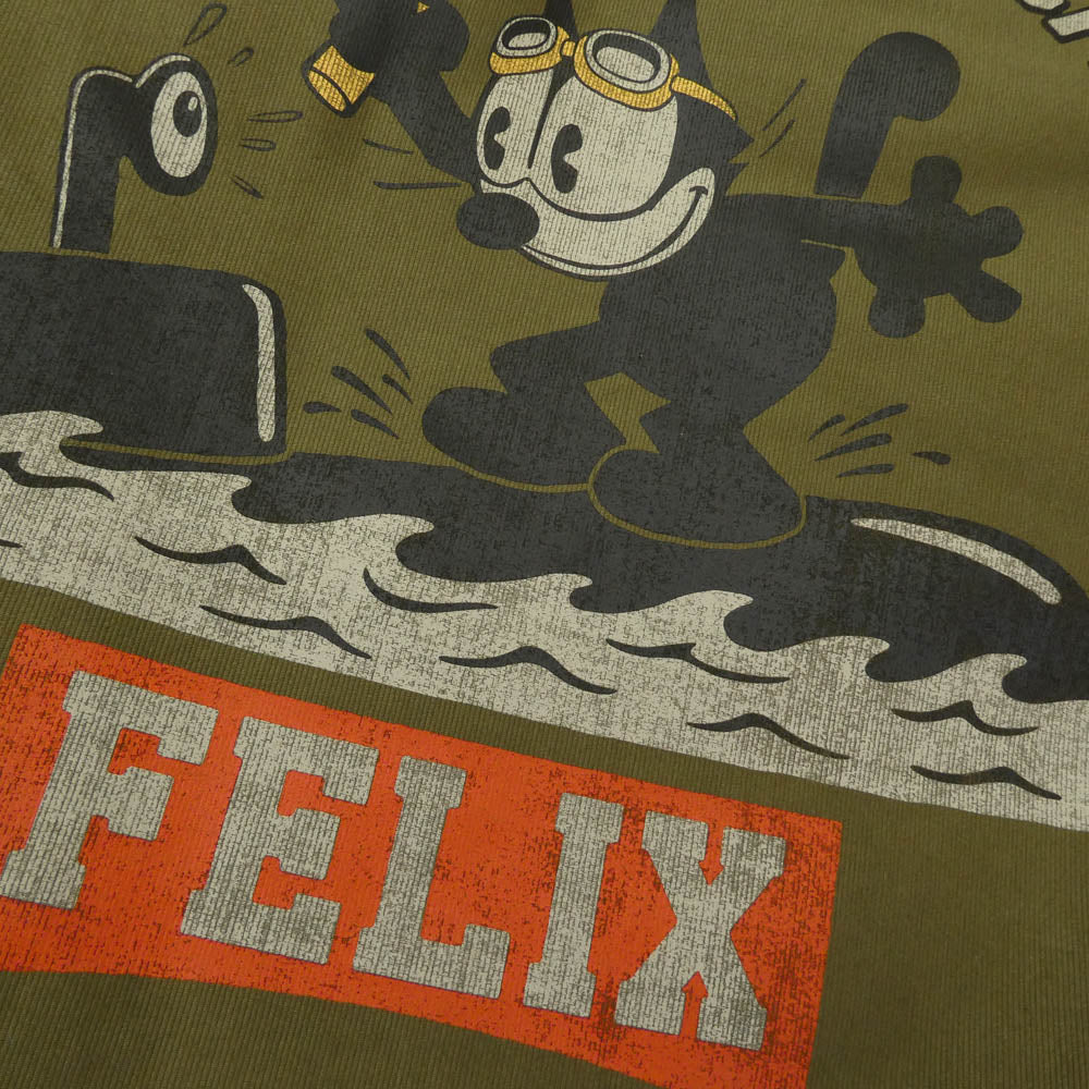 TOY'S McCOY トイズマッコイ TMJ1814 N-1 HOODED COAT FELIX THE CAT TOUGH MINDED CAT フェリックス プリント フーデッド デッキ ジャケット モスグリーン系 40【中古】