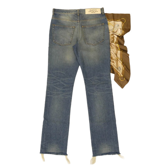 GUCCI グッチ 760651 XDCPN スカーフ ディテール付き デニム パンツ ブルー系 34【新古品】【未使用】【中古】