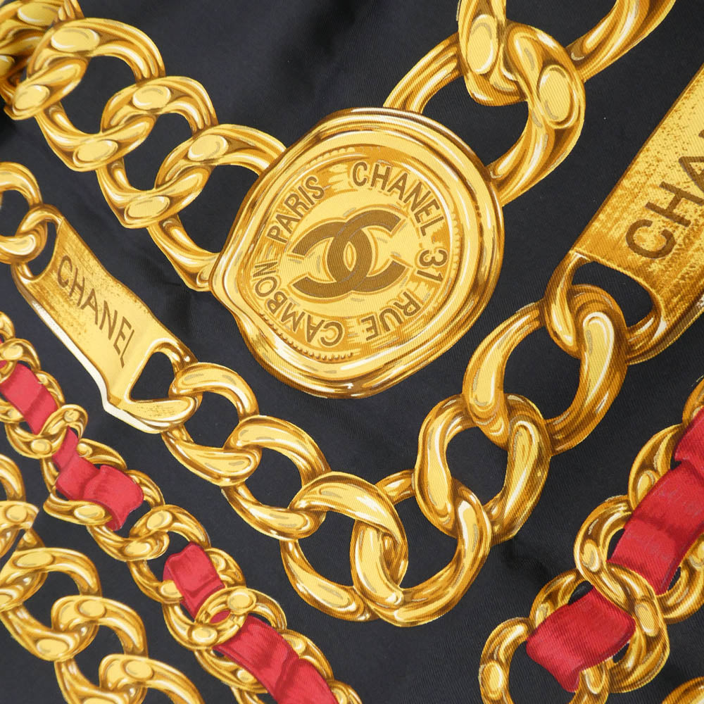 CHANEL シャネル チェーン ロゴ シルク 大判 スカーフ ダークネイビー系【中古】