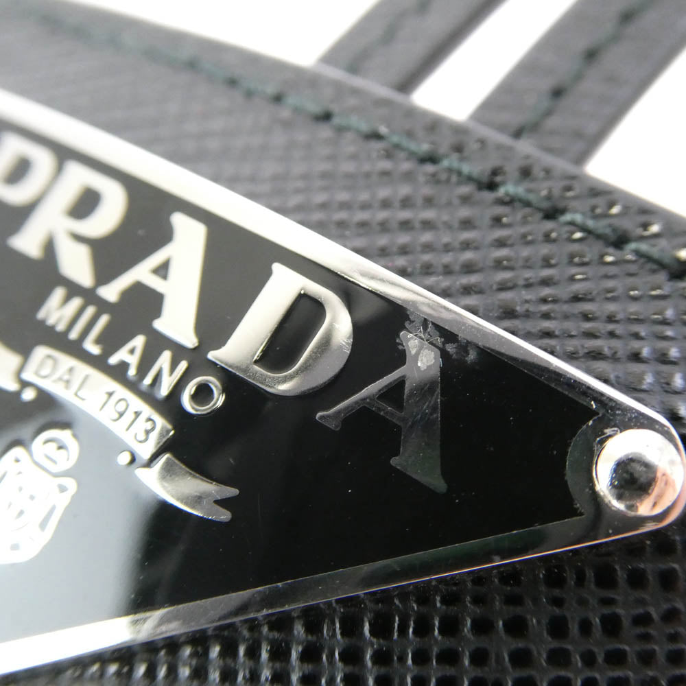 PRADA プラダ 2IC027 三角 トライアングル ロゴ プレート サフィアーノ ループタイ レザー ボロタイ ネックレス ブラック ブラック系【中古】