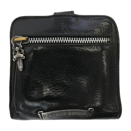 CHROME HEARTS クロムハーツ(原本無) SQ BTN BILL スクエアボタンビル ダガージップ レザー コンパクト ウォレット ブラック系 表記なし【中古】