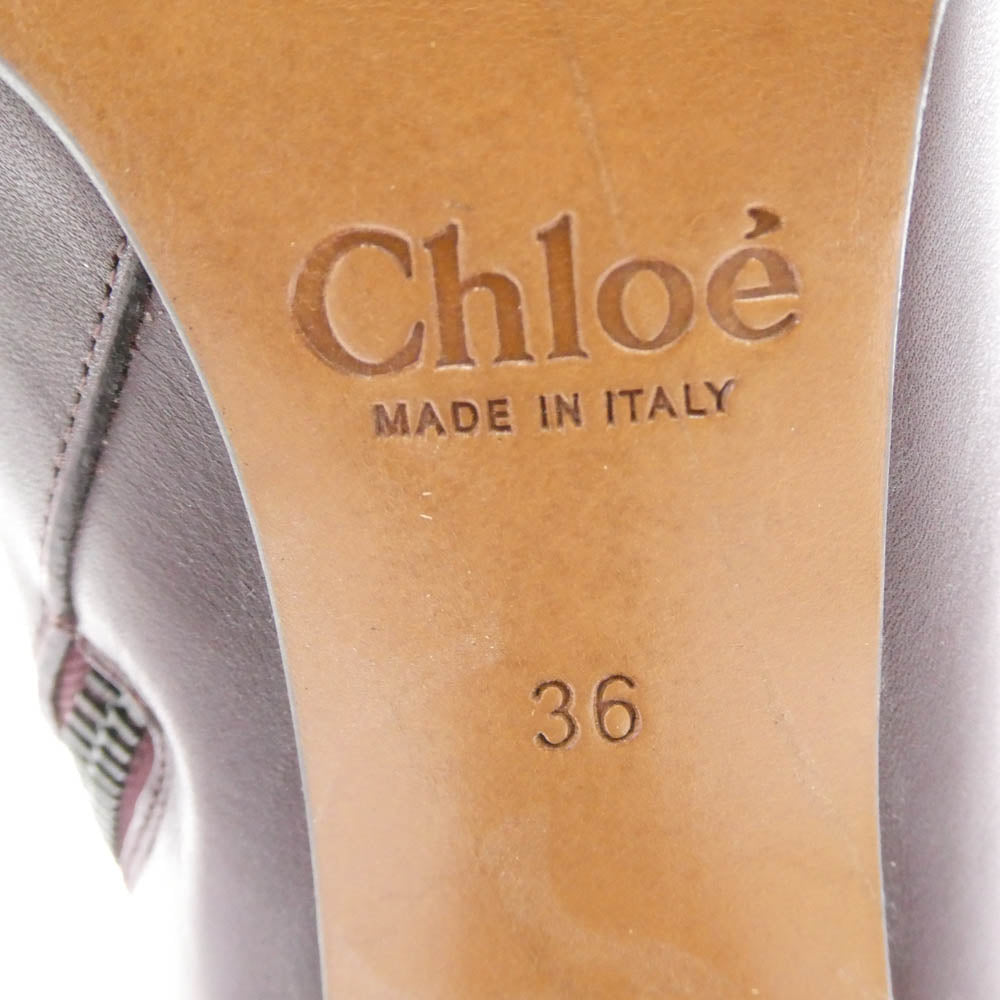 Chloe クロエ サイドジップ レザー ヒール アンクル ブーツ ブラウン系 36【中古】