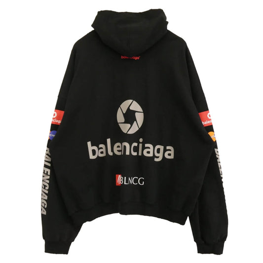 BALENCIAGA バレンシアガ 23AW 767885 TPVF1 Top League Round Hoodie トップリーグ ダメージ加工 フーディー パーカー ブラック系 5【中古】