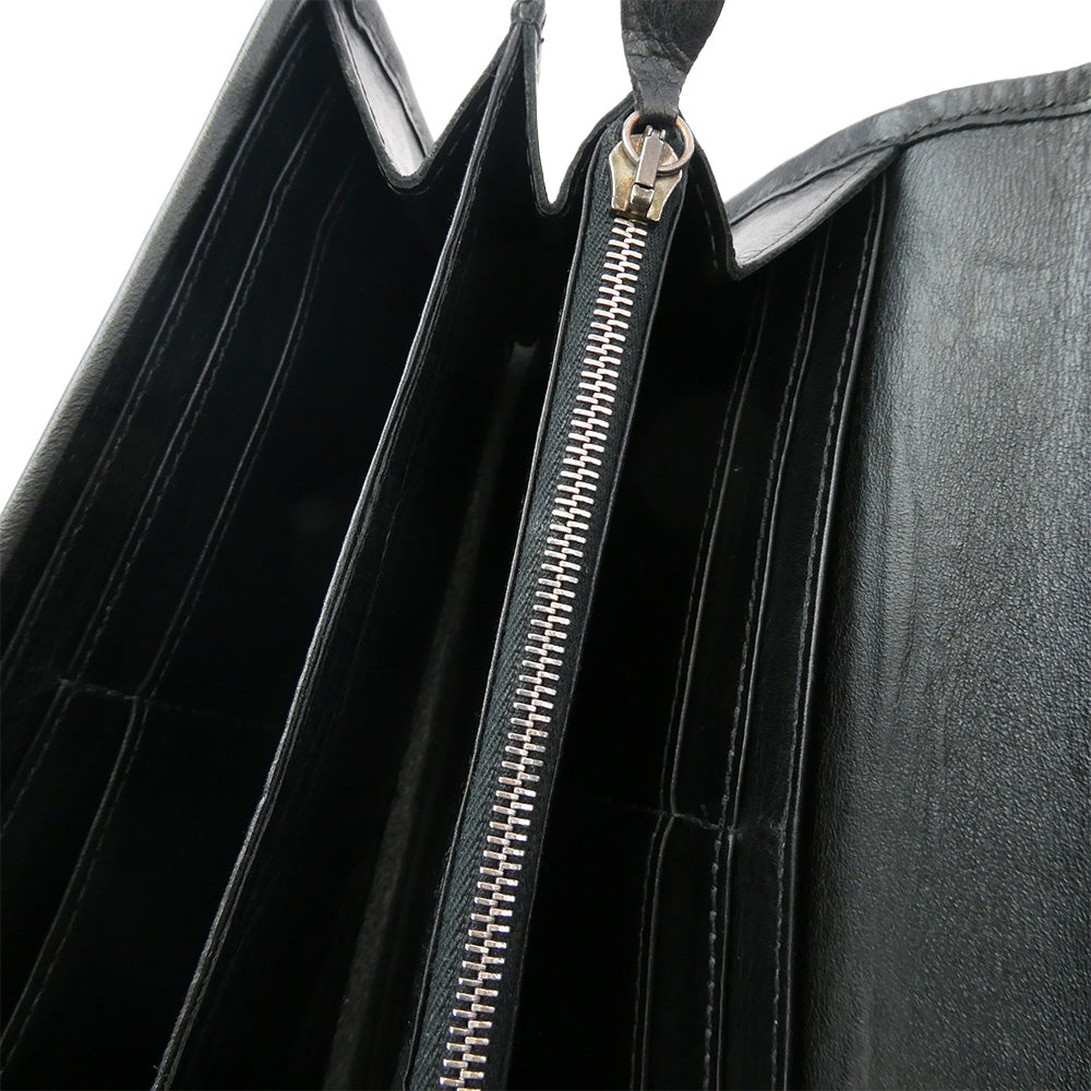 TRAVIS WALKER トラヴィスワーカー TWプレート付き クロスコンチョボタン フラップ ロングウォレット 長財布 ブラック系 シルバー系【中古】