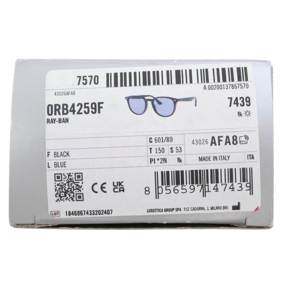 Ray-Ban レイバン ORB4259F イタリア製 カラーレンズ サングラス アイウェア 眼鏡 フレーム:ブラック系 レンズ:ブルー系 53□20 150【美品】【中古】