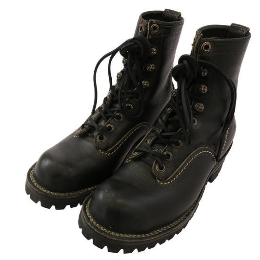 CHROME HEARTS クロムハーツ(原本無) ×WESCO JOBMASTER ジョブマスター 旧ロゴ オールド レザーブレード レースアップ ヒールスクロールラベルカスタム レザーブーツ ブラック系 8.5E【中古】