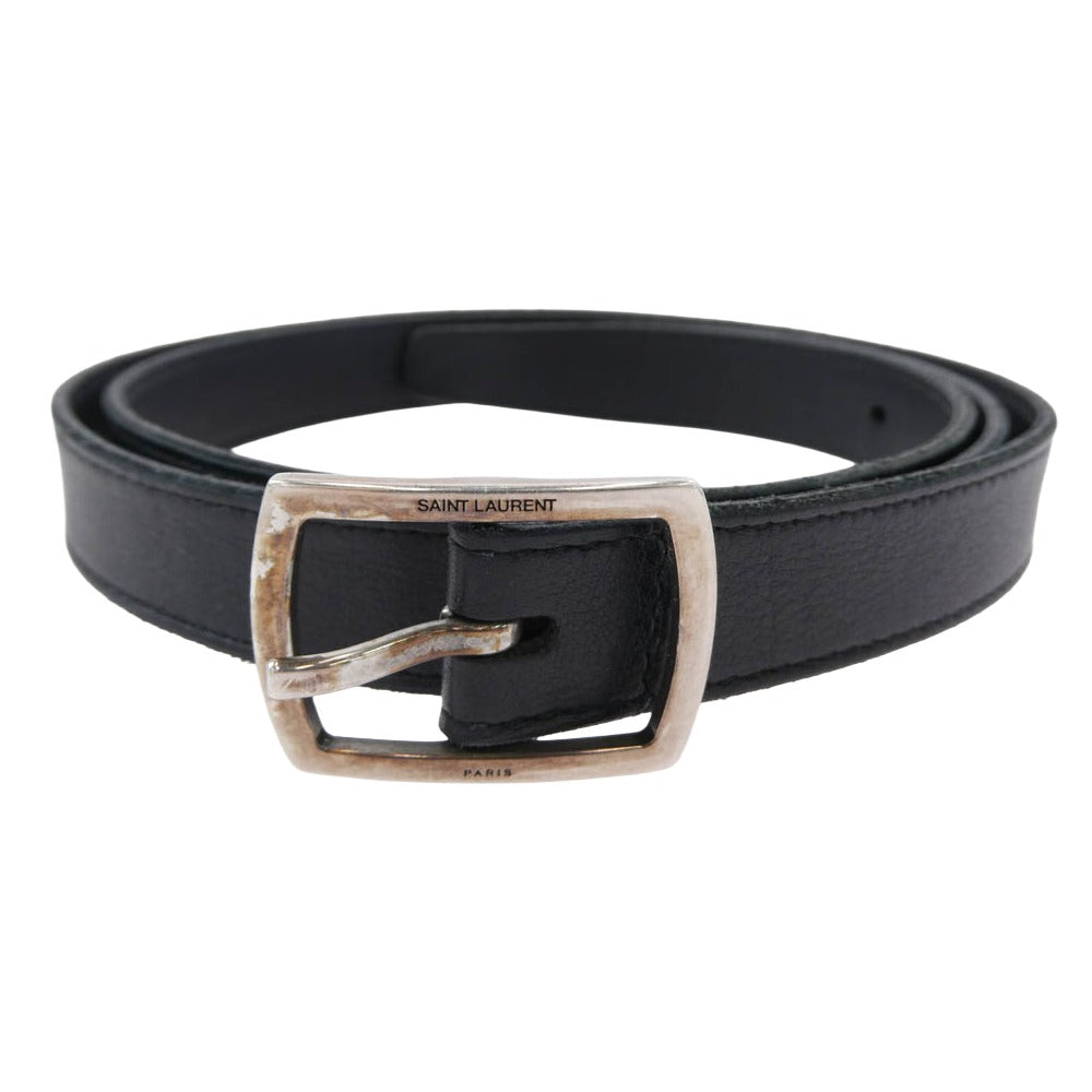 SAINT LAURENT サンローラン レザー ナローベルト ブラック系【中古
