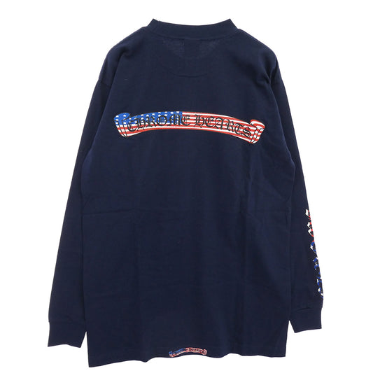 CHROME HEARTS クロムハーツ(原本無) American Flag L/S Tee アメリカンフラッグ スクロールラベルプリント 長袖 カットソー Tシャツ ネイビー系 M【極上美品】【中古】