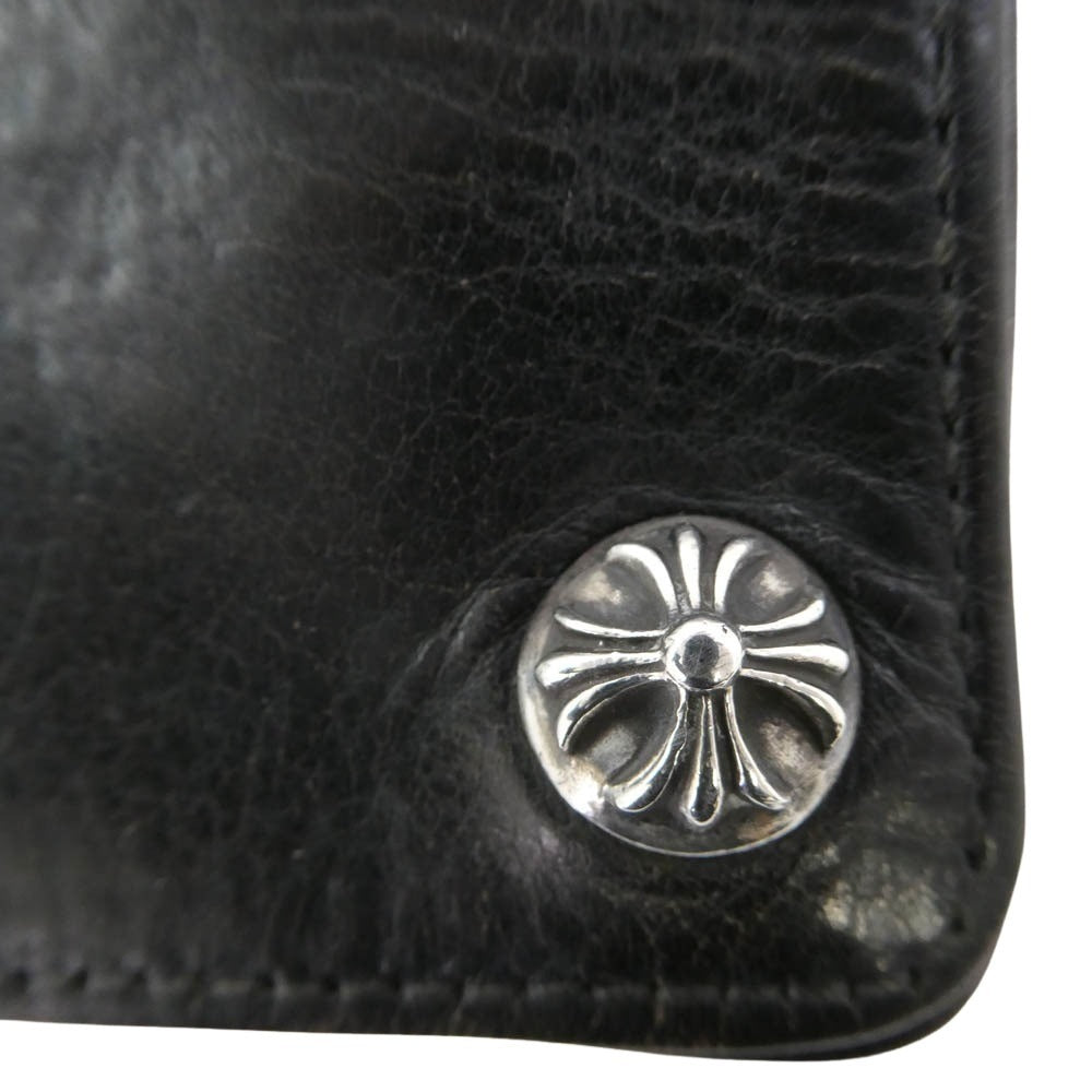 CHROME HEARTS クロムハーツ(原本無) 1ZIP 1ジップ クロスボールボタン レザー ウォレット ブラック系【中古】