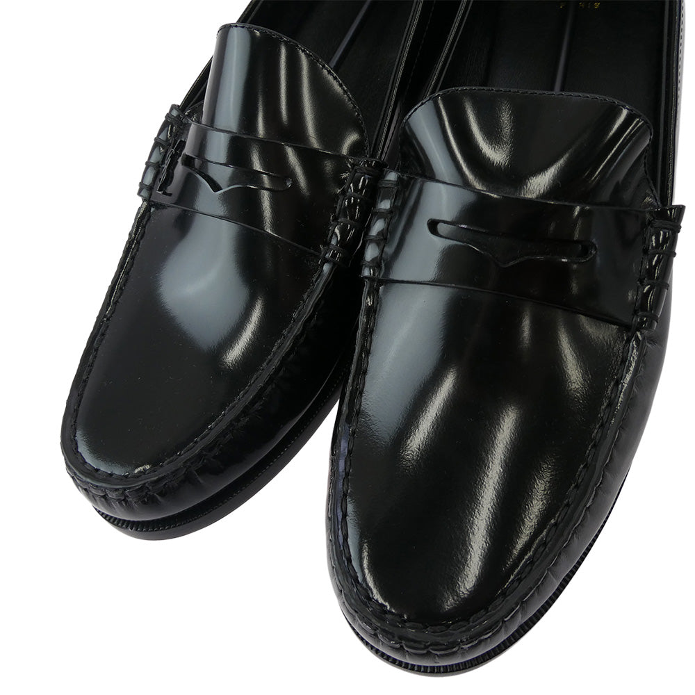 SAINT LAURENT サンローラン 703741 ロゴプレート レザー シューズ ペニーローファー ブラック系 44【極上美品】【中古】