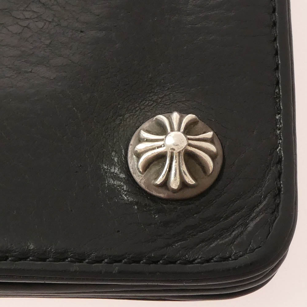 CHROME HEARTS クロムハーツ(原本無) 1ZIP クロスボールボタン 1ジップ レザー ウォレット 財布 ブラック系【中古】
