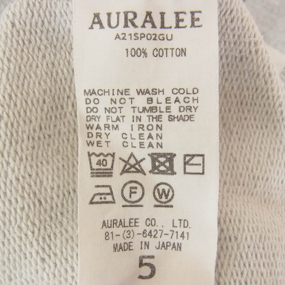 AURALEE オーラリー 21SS A21SP02GU SUPER SOFT SWEAT BIG P/O スーパーソフト スウェット ビッグ グレー系 5【中古】