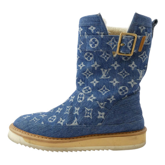 LOUIS VUITTON ルイ・ヴィトン x NIGO ニゴー LV コージー・ライン モノグラム・デニム ムートンブーツ インディゴブルー系 7【中古】