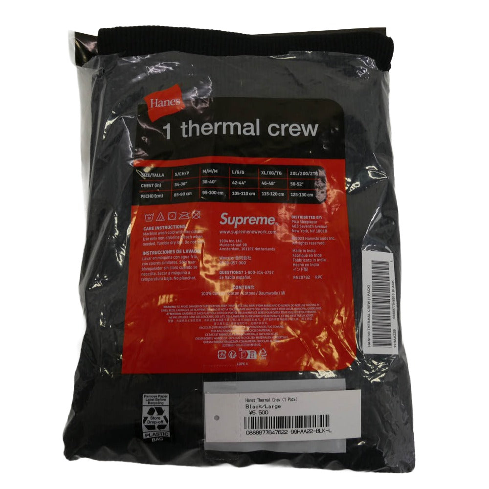 Supreme シュプリーム × HANES ヘインズ Thermal Crew クルーネック サーマル 長袖カットソー ブラック ブラック系 L【新古品】【未使用】【中古】