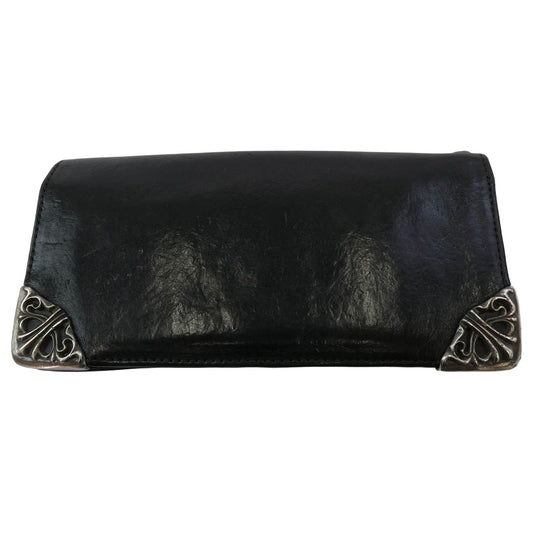 CHROME HEARTS クロムハーツ(原本無) LNG SNGL FLD TIPS シングルフォールド レザー財布 ブラック系 シルバー系【中古】